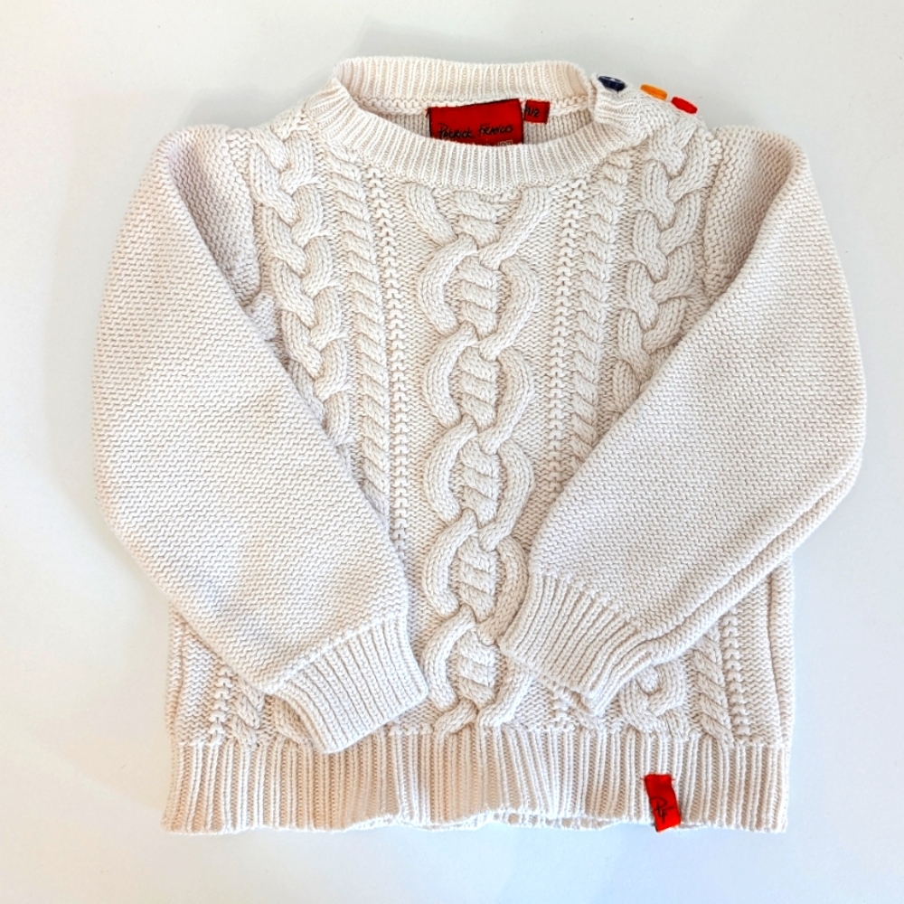 NWOT  Patrick Francis Cableknit Unisex Sweater Off White size 18-24 m
